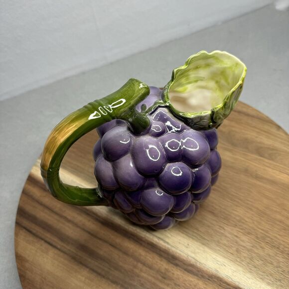 Vintage 8" Haldon Group Grapes Cluster Ceramic Pitcher Hand‎ Painted 1982 Used - Picture 3 of 9